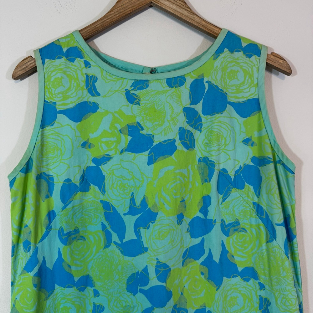 LILLY PULITZER Vtg Early 60’s Shift Dress Side Tie 100% Cotton Blue Green Floral - Picture 6 of 9